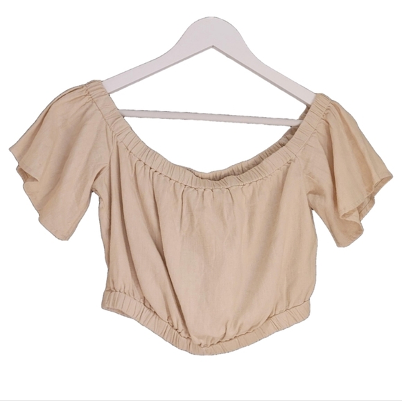 NWT Abercrombie & Fitch Off-The-Shoulder Linen-Blend Top - Picture 4 of 8